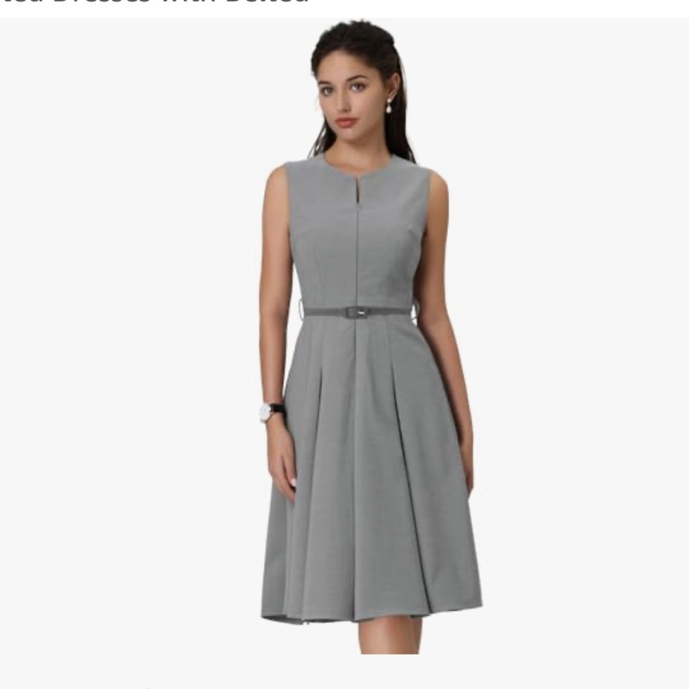 Chic Gray Midi Dress with Belt XXL NWT